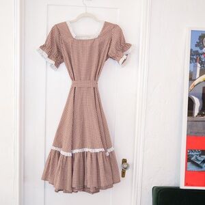 Elegant Gingham Dress with Lace Trim